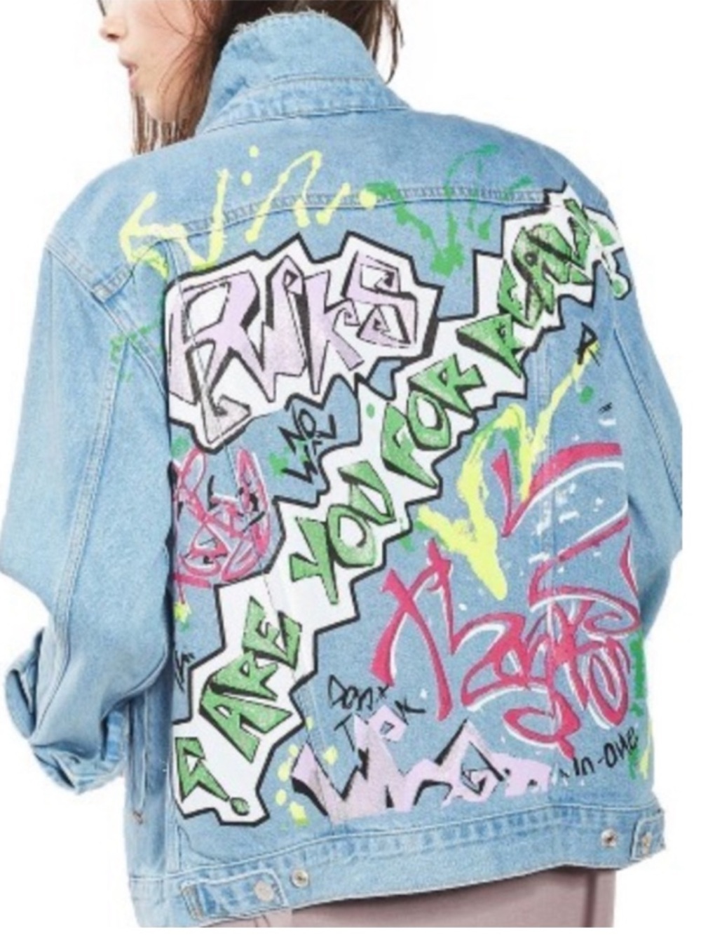 Topshop Moto Women's Graffiti Denim Jacket sz 6